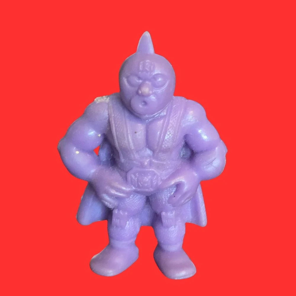 Vtg Kinnikuman MUSCLE Figure Purple Rubber Wrestling Toy Y/S N.T. 1980s 001